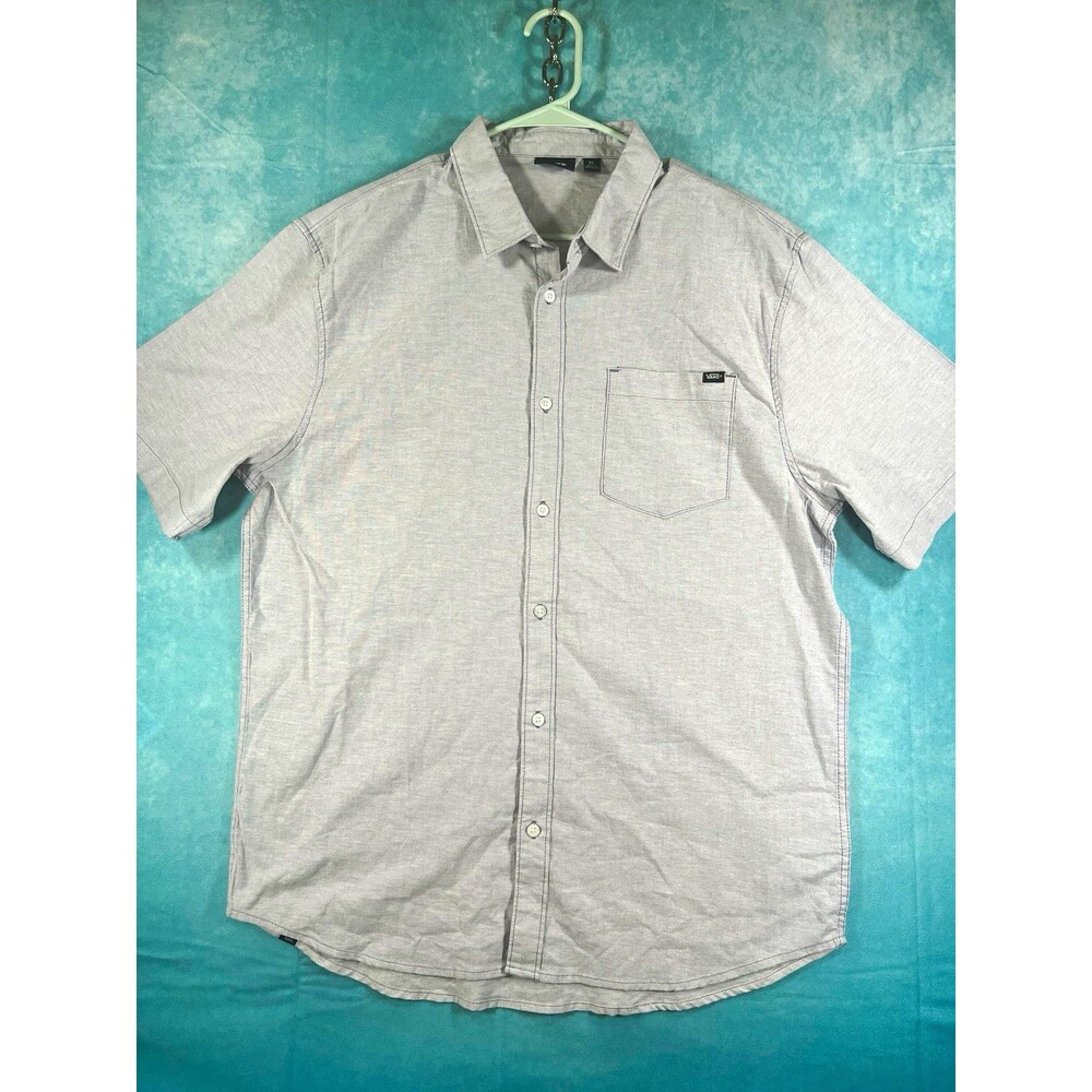 Vans Men's XL Gray Solid Short Sleeve Button-Up Shirt w/ Pockets